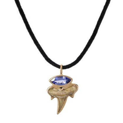 Fossil Shark Tooth and Tanzanite Pendant